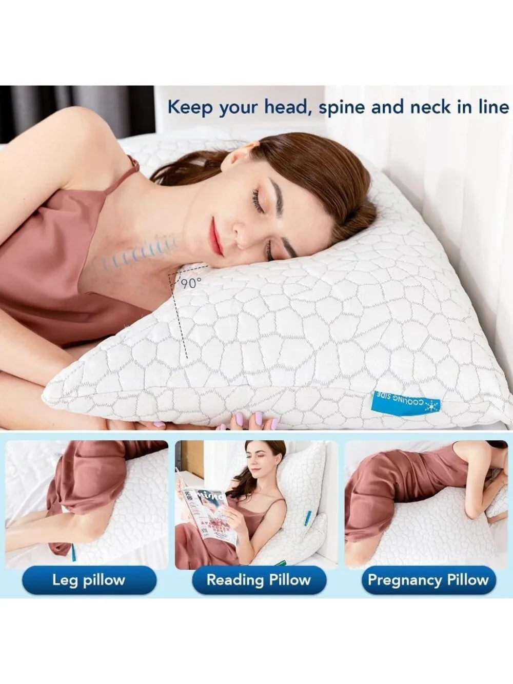〽️Cooling Cervical Neck Pillows King Size Set of 2 Shredded Memory Foam Pillow